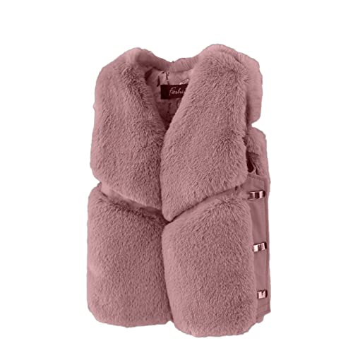 Faux 𝗙𝘂r Vest for Toddler Girls Thick Fleece Sleeveless Open Front Puffy Jacket Winter Warm Windproof Outwear