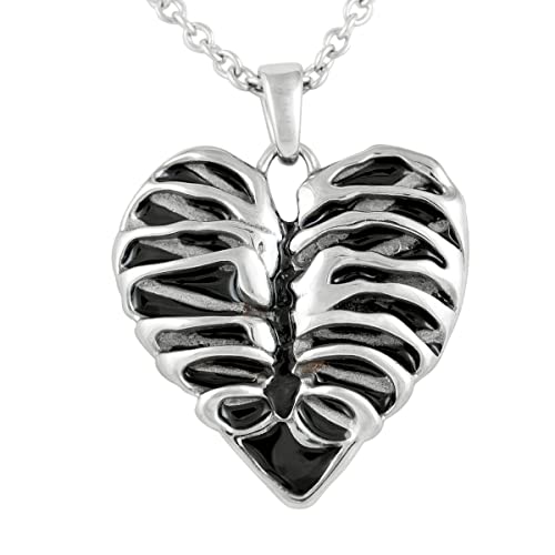 Controse Silver-Toned Stainless Steel Rib Cage Heart Necklace 17