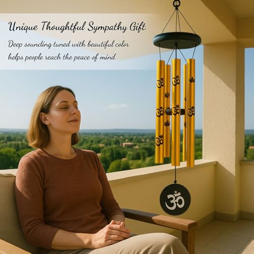 Image of 27inch Big Wind Chime for Home & Balcony Hanging - 5 Pipe OM Design Wind Chime for Positive Energy & Melody Sound (Golden)