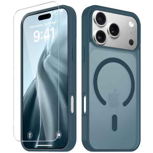 Image of YENAPOON for iPhone 17 Pro Max Case, Matte Magnetic Phone Cover [with 1 Screen Protector] [Support for MagSafe] [Shockproof Military Grade Protection] Translucent Frosted Back, Lavender Gray