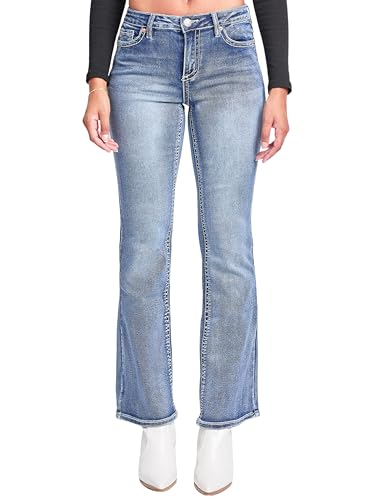 YMI Women's Mid Rise Heavy Stitch Embroidered Bootcut Jeans