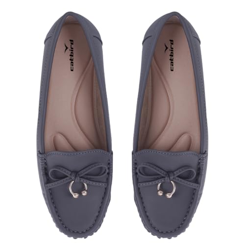 Image of CatBird Women's Slip-On Loafers | Cushioned Comfort Flats with Bow & Metal Detail | Lightweight Office & Casual Shoes | Anti-Slip Sole