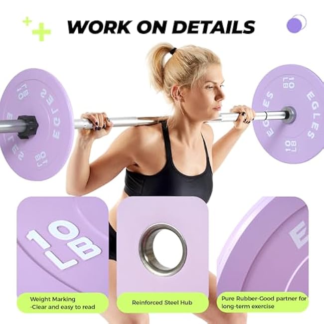 EGLES Vibrant Colorful Olympic Weight Plates, Rubber Barbell Plates, 2-inch Standard Virgin Rubber Bumper Plate 10 15 25 35 45LB for Home Gym Weightlifting, Strength Training, Fit Workouts