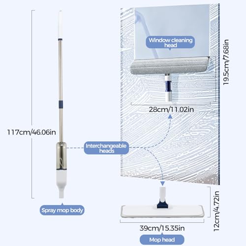 Image of All-in-One Spray Window Squeegee and Floor Mop, 50 inch Long Handle Spray Squeegee for Window Cleaning, Professional Squeegee with Sprayer for Glass and Window Cleaning
