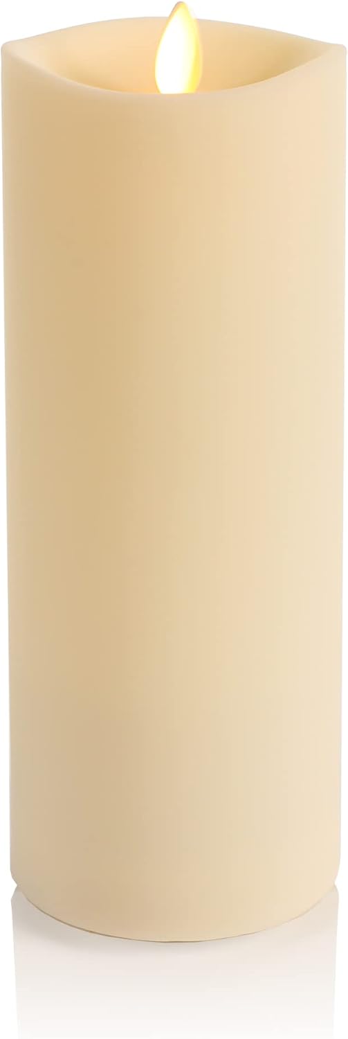 Luminara Realistic Artificial Moving Flame Outdoor Pillar Candle - Moving Flame LED Battery Operated Lights for Outside Christmas, Thanksgiving - Remote Ready - Remote Sold Separately - 3.25" x 8.5"