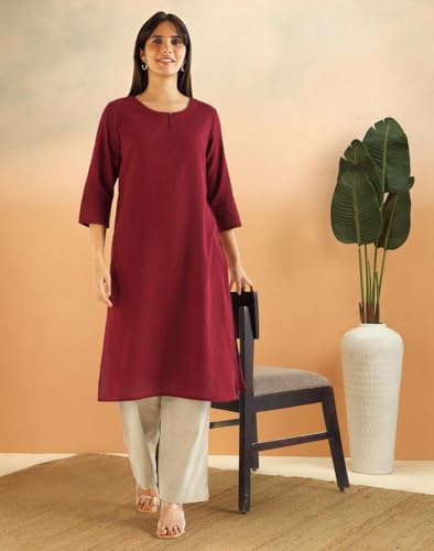 Image of Fabindia Women's Cotton Solid Long Kurta