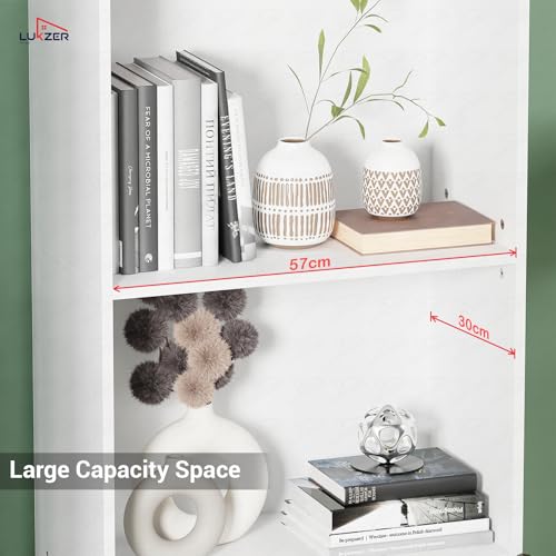 Image of Lukzer 4-Layer Engineered Wood Bookshelf with Door | Multipurpose Storage Cabinet for Home, Office, Library | White Finish | (White /MR-020 /178 x 60 x 30 cm) DIY Assembly with Detachable Components
