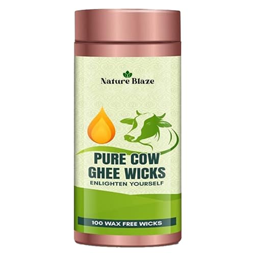 Nature Blaze Ghee Wicks Diya Batti | Wax Free Ghee Wicks for Pooja, Festival and Occasions 100 Pieces (Cow Ghee Wicks in Tin Box)
