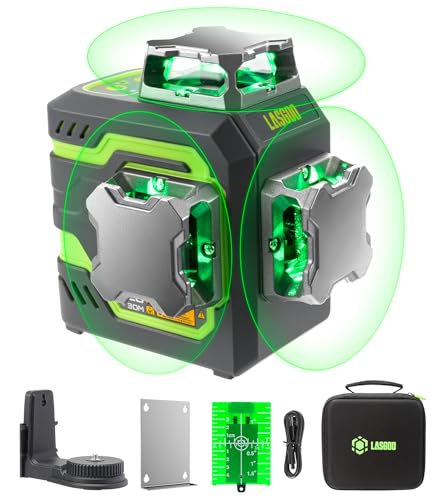 LasGoo LG-3DM Niveau laser à faisceau vert, laser à croix laser 3x360° pour la construction et...