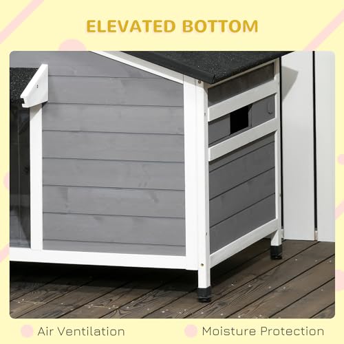 Pawhut USD02-143V01GY0131 Dog House Outdoor, Wooden Cabin Style Raised Dog Kennel Shelter With Openable Roof, Removable Bottom thumb #7