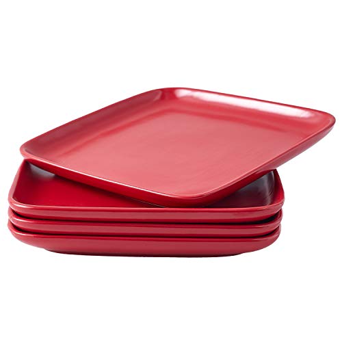 Dinner Plates Plate Set 8-Inch Set of 4, Heavy Duty Ceramic Dinner Plates, Elegant Matte Square Serving Plates for Dessert, Classic Serving Plate for Steak, Pasta and Salad, Dinner Plates, Red