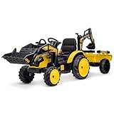 3 in 1 Kids 24V Ride on Tractor, Excavator & Bulldozer, Electric Vehicle w/Trailer, Digger, Shovel Bucket, Remote Control, EVA Tires, LED Lights, Music & USB, Battery Powered Ride on Car Toy, Orange