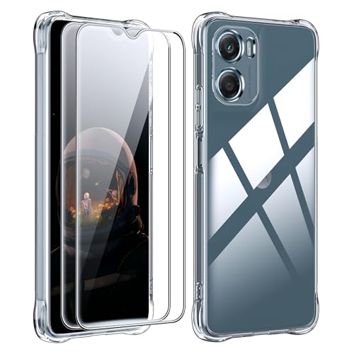 zZjoOoj Handyhülle hülle für Motorola Moto G06 / Moto G06 Power Hülle + 2 Hartglas-Bildschirmschutz, Schutzhülle aus Transparentem TPU-Silikon, Bumper mit verstärkten Ecken (Transparent)
