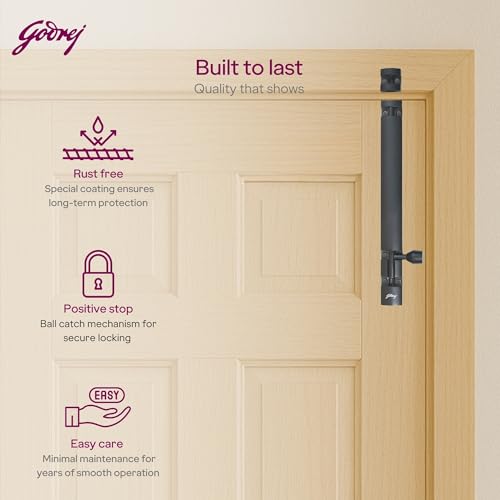Image of Godrej Door Fittings | 10 inch Tower Bolt | Premium Matte Black Finish | Kundi for Better Grip & Easy Operation-Chitkani /Chitkini for Main Door, Bedroom, Bathroom, Wardrobe| Pack of 2|1 Year Warranty