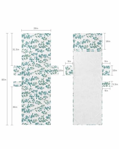 Eucalyptus Leaves Beach Lounge Chair Towel Cover, Soft Chaise Lounge Towel with Side Pockets Patio Pool Chairs Cover for Beach/Pool Sunbathing 29x85 Watercolor Teal Botanical Pastoral