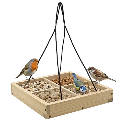 Zeqeey Hängender Futterspender aus Holz für Vögel, Futterplattform für...