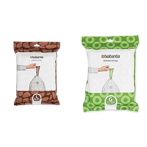 Brabantia Sacs Poubelle PerfectFit (Code L - 40L / 45L), Ultra Résistant & Sacs Poubelle PerfectFit (Code G - 23L / 30L) Ultra Résistant, Poignées...