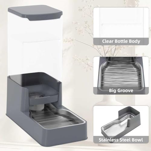 Stainless Steel Cat Feeder and Water Dispenser,Gravity Waterer & Food Feeder Set with Stainless Steel,Large Capacity Pet Food Bowl for Small Medium Dog Pets Puppy Kitten(Grey,1 Gallon) - Image 6