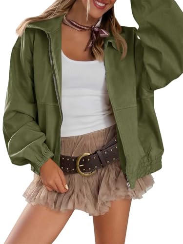 Tankaneo Womens Cropped Jackets Zip Up Lightweight Short Utility Coat Military Fall Jacket with...
