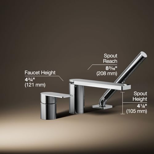Kohler Parallel Grifería de baño monomando de cubierta con ducha de mano, cromo pulido miniatura 3