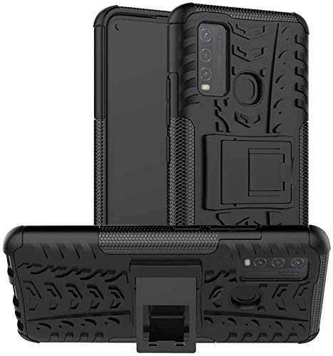 More Fit Hard Case Shockproof Bumper Defender Cover, Kick Stand Hybrid Desk Stand Case Cover for Vivo 1935 - Black