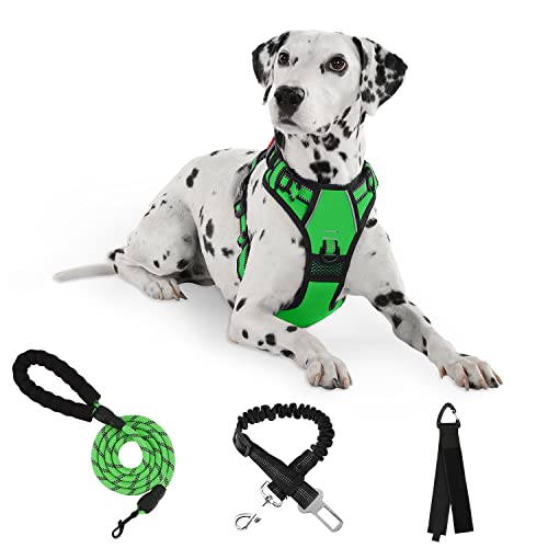 Furryfection No Pull Dog Harness, Reflective Vest Harness With Leash No Choke Soft Padded Dog Vest, Adjustable Front Lead Dog Harnesses With Dog Seat Belt For Small Medium Large Dogs, Green, S #TOP23
