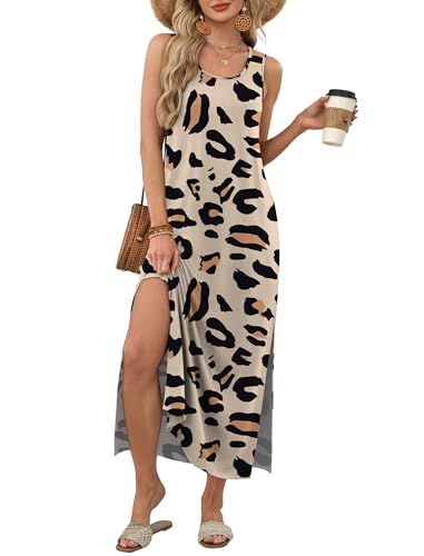 Image of WIHOLL Maxi Dress Summer Dresses 2026 Beach Vacation Clothes Sleeveless Sundresses with Pockets Boho S-3XL