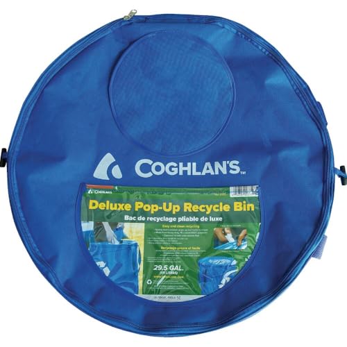 Image of Coghlan's Deluxe Durable Pop-Up Recycling Can - Collapsible Bin with Zippered Lid, Bag Clips, and Anchoring Points for Camping, Home, and Outdoor Use - 29.5 Gallon