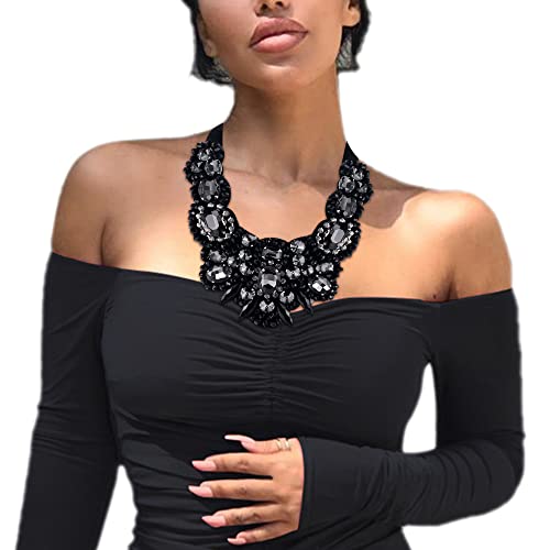 Flyonce Rhinestone Crystal Bib Chunky Collar Statement Necklace for Women Costume Jewelry3