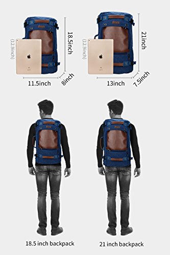 WITZMAN Men Travel Backpack Canvas Rucksack Vintage Duffel Bag A2021 (21 INCH Blue)