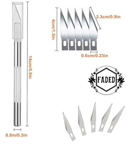 Image of Faded Precision Detail Craft Cutter Set with 25 Replacement Blades - Sharp Hobby Knife for Fine Cutting - Ideal for Art, DIY, Scrapbooking, Model Making, and Paper Craft Projects