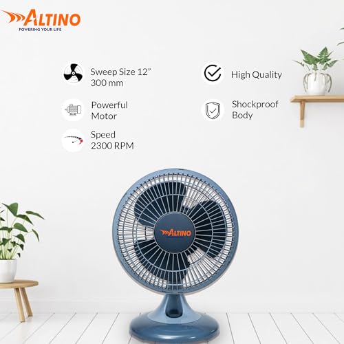 Image of Altino Premuim Powerful Oscillation Table Fan for Home & Office| High Air Delivery| Anti-Dust Decorative Star Rated Table Fan | 3 Speeds | Easy to Clean, 1 Yr Warranty (Black & Grey, 12 Inch)