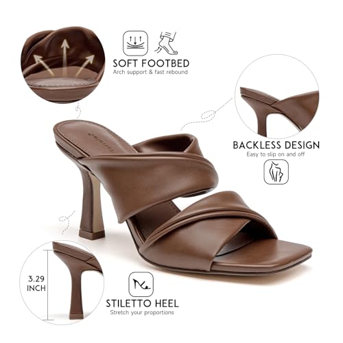 SelenePair Women's Square Open Toe High Heeled Sandals Fashion Stiletto Heel Pumps Backless Peep Toe Slip-on Dress Shoes2