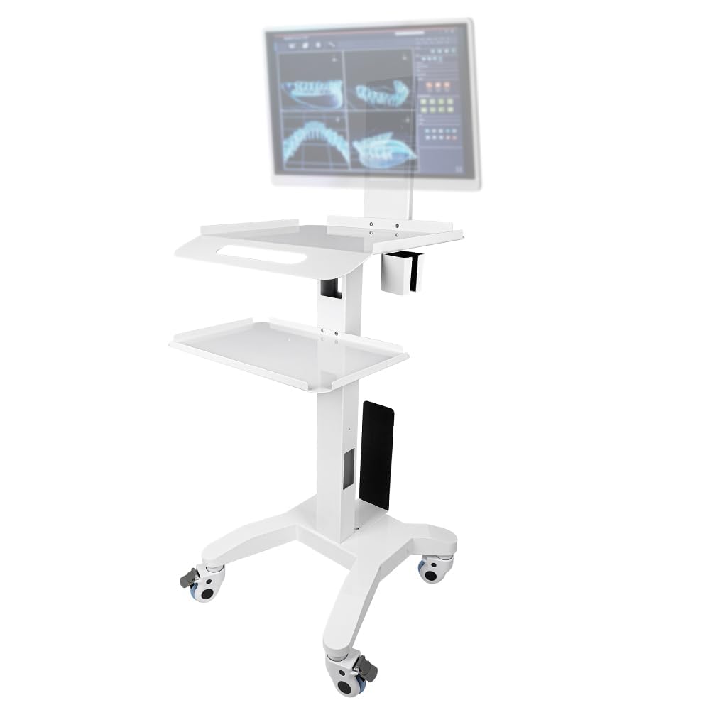Dental Clinic Cart - Medical cart with Two Trays and Scanner Holder, Medical Trolley with Wheels