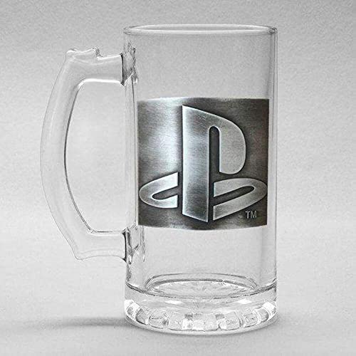 PlayStation Gaming 500ml Glass Drinks Stein with Metal Logo Badge Design