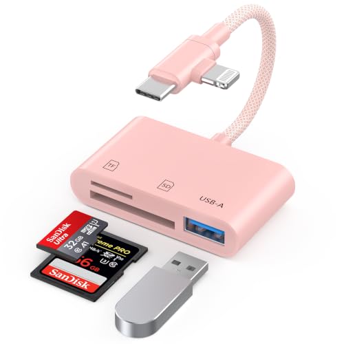 Pink-3-in-1-SD-Card-Adapter-for-iPhone-USB-C-Lightning-SDTFUSB-A-Plug-Play-No-App-Needed-USB-30-High-Speed-Reader-With-Braided-Cable-For-SDTFUSB-A-Fast-Photo-Transfer