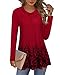Gaharu Fall Tunic, Womens Cowl Neck Tunic Tops Casual Winter Long Sleeve Floral Printed Flowy Blouse Shirt (X-Large,Wine)