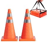SIMAZO 2 Pack 18 Inch Collapsible Traffic Safety Cones, Orange Pop Up Cones with Reflective Collar, Multi Purpose Road Cones for Road Safety, Parking Lot, Driving and Sport Training