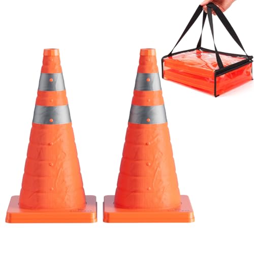SIMAZO 2 Pack 18 Inch Collapsible Traffic Safety Cones, Orange Pop Up Cones with Reflective Collar, Multi Purpose Road Cones for Road Safety, Parking Lot, Driving and Sport Training