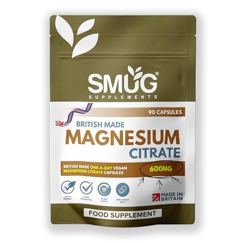 Magnesium Citrate 600mg 180mg Elemental Magnesium 90 Vegan Capsules Daily Supplement Made in Britain SMUG Supplements