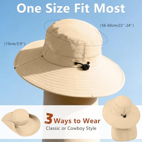 Image of ZOORON Sun Hats for Men Women Fishing Hat with Neck Flap,UPF 50+ Sun Hat Waterproof Wide Brim Bucket Hats for Safari Hiking