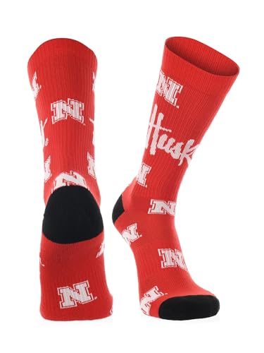 TCK Nebraska Cornhuskers Crew Socks - Men's & Women's NCAA Fan Apparel - Mayhem (Red/Black/White, Imported, Large)