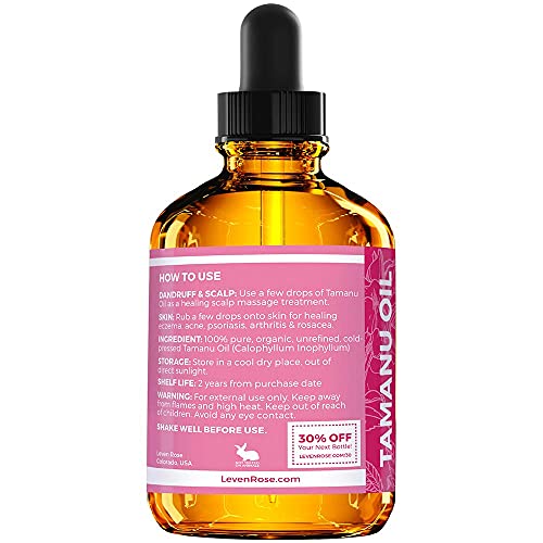 Leven Rose Tamanu Oil 100% Pure Tamanu Oil Organic Cold Pressed Unrefined Tamanu Oil for Face, Hair, Skin, Nails, Acne - 2 oz