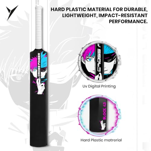 Image of Jaspo Fumes Premium Tennis Plastic Cricket Bat | Heavy Duty Full Size Bat (34 x 4.5 Inch) for All Age Groups | Anti-Slip Grip | Anime Design (800-850g)