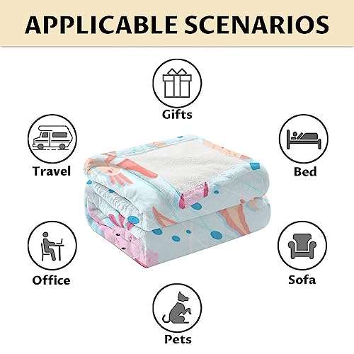 Girl Blanket - 40x50 Inches Cute Axolotl Throw - Light Blue Soft Fuzzy Blankets for Bed, Couch & Living Room