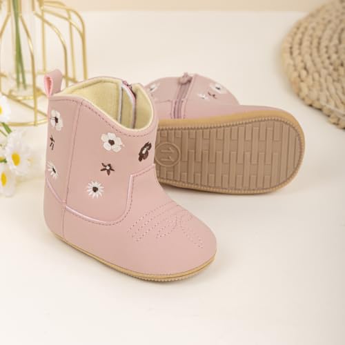 Image of Meckior Baby Girls Cowboy Tassel Boots Side Zipper Moccasins Soft Bottom Non-Slip Toddler Shoe