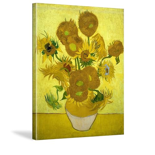 Hyfbh HYFBH-E-2308130012 Van Gogh Wall Art Giclee Canvas Prints Vase With Fifteen Sunflowers Painting Picture Reproduction Bedroom Home Decor Modern Stretched And Framed Floral Picture Artwork 12X16Inch cover