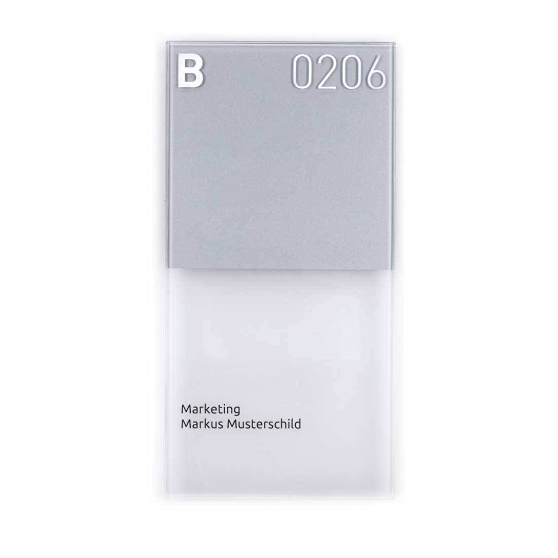 Mars Wandschild 100 x 200 mm silber, patentiertes Türschild inkl. Montageset, hochwertiges Büroschild aus Sicherheitsglas mit magnetischem Haltesystem