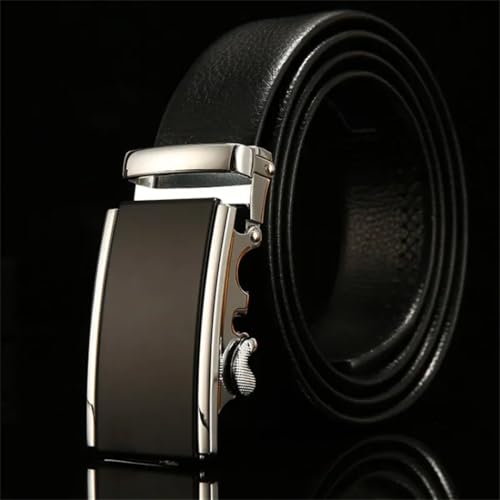 Men's Genuine Leather Belt. Automatic Buckle Formal Business Belt Suitable For Jeans And Trousers. Silver 150cm3