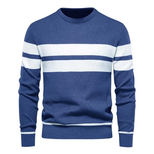 Sweaters for Men Fall Casual Slim Fit Long Sleeve Crewneck Striped Lightweight Knitted Pollover Textured Sweater Tops